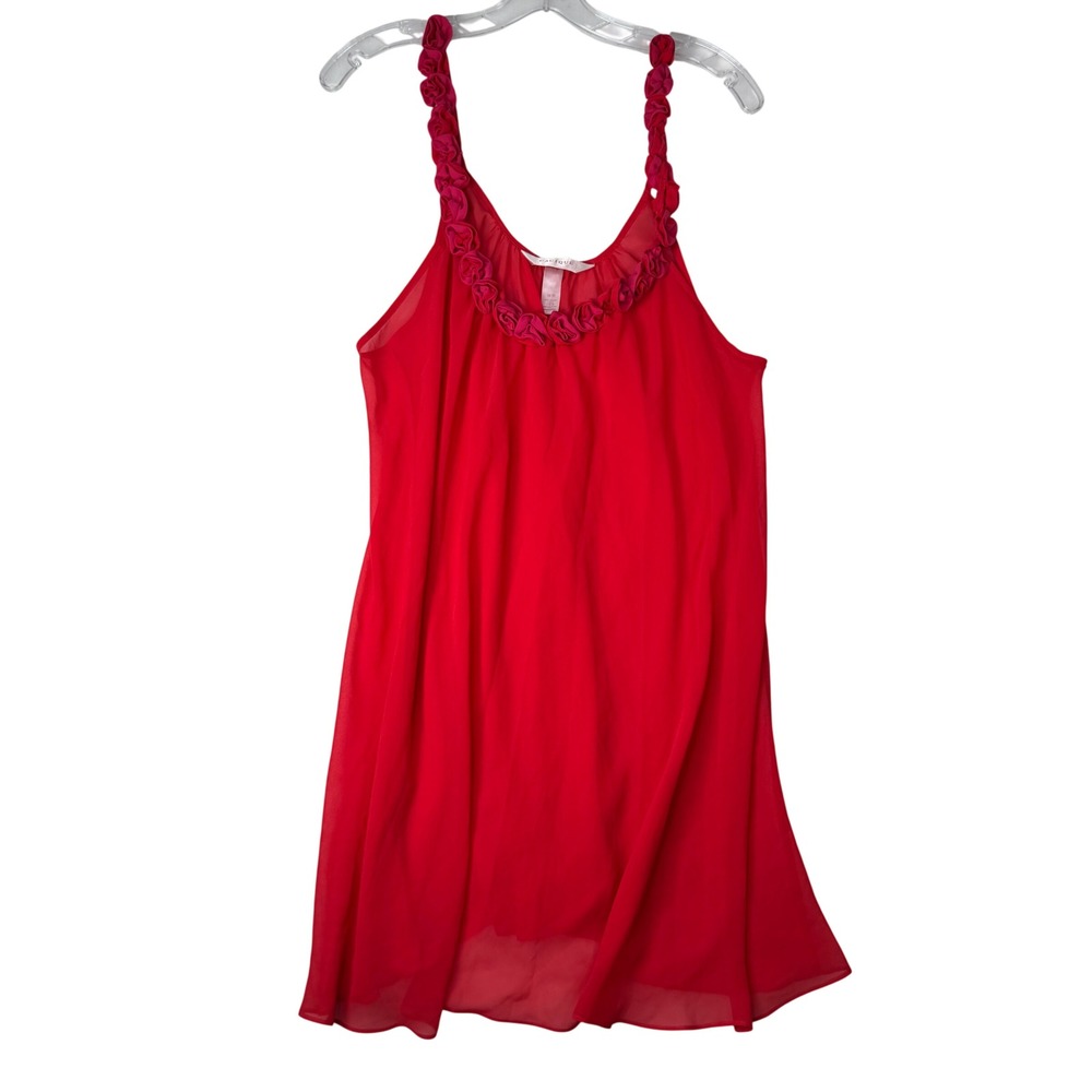 Cacique Chemise 18/20 Red Floral Ruffle Nightgown Womens